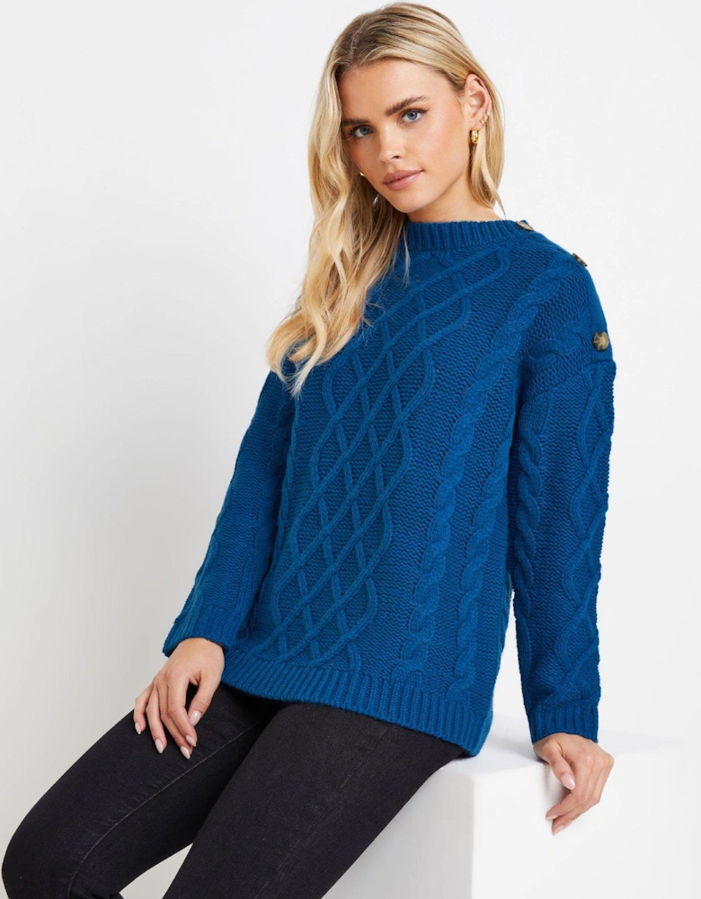 Petite Cable Button Jumper - Blue