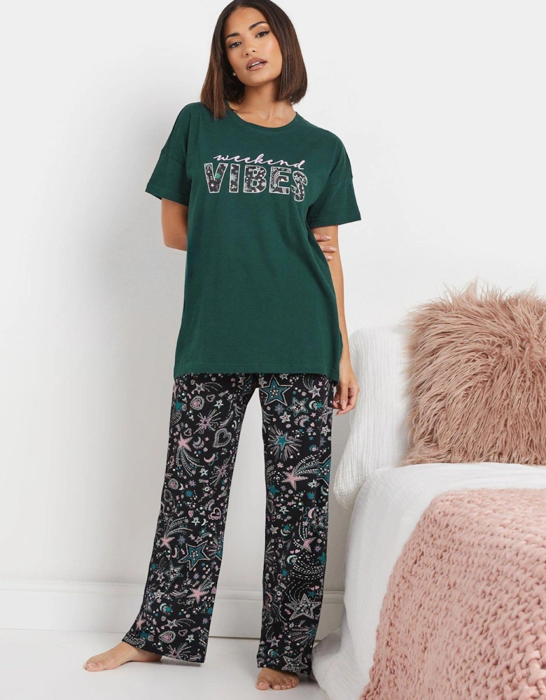 Petite Weekend Vibes Wide Leg Pj Set