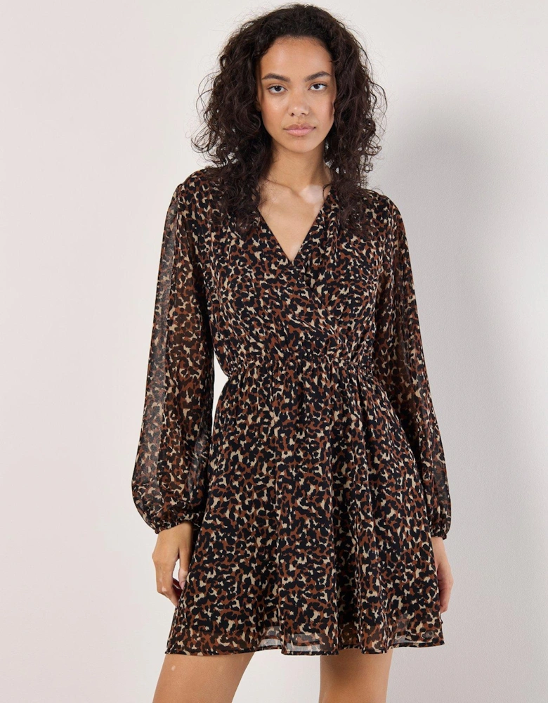 Chiffon Animal Faux Wrap Dress