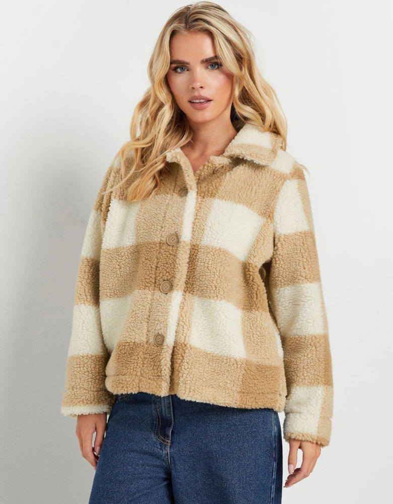 Petite Check Fleece Jacket - Brown