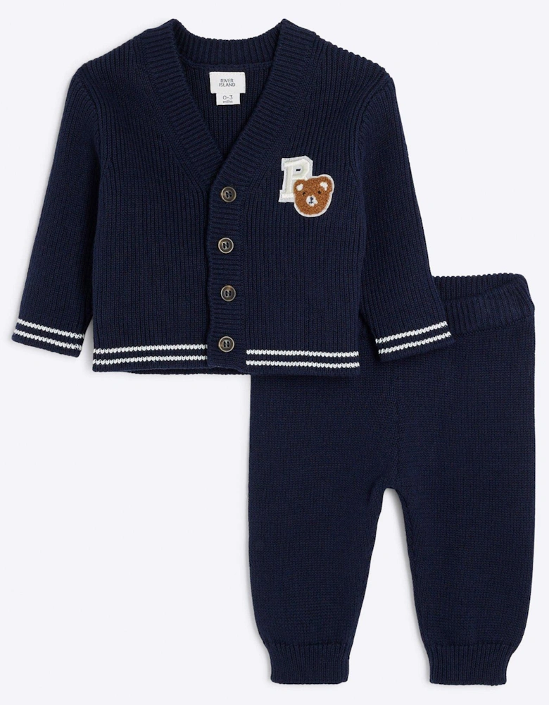 Cable Knit Cardigan Set - Navy