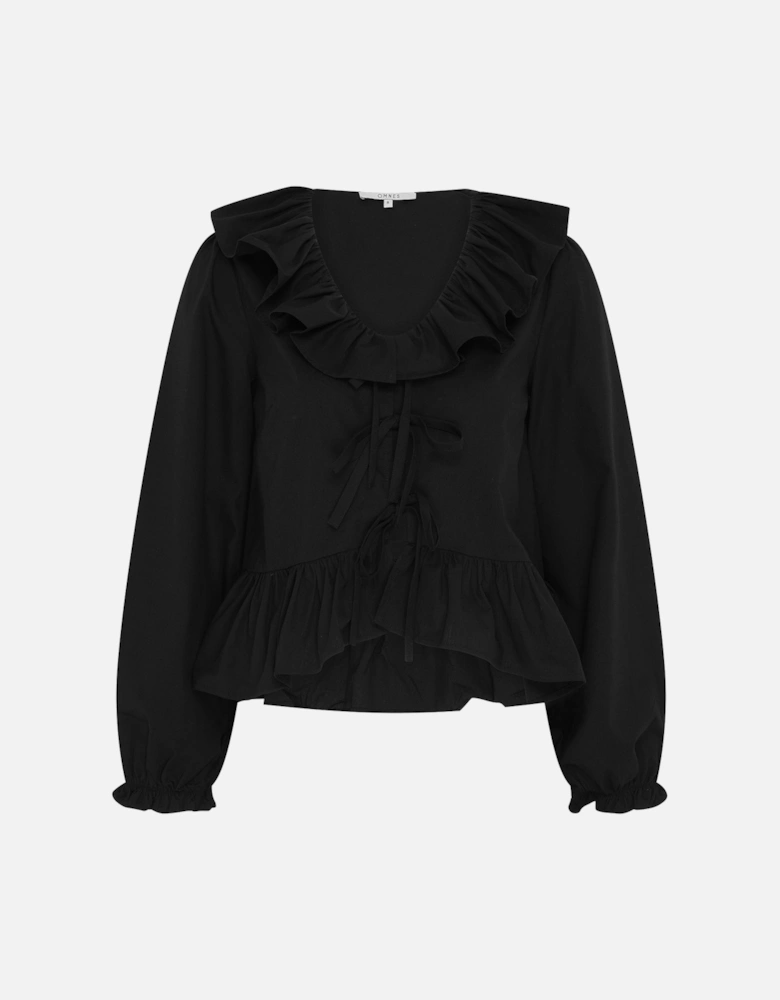 Selena Frill Blouse in Black