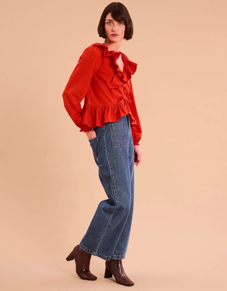 Selena Frill Blouse in Red