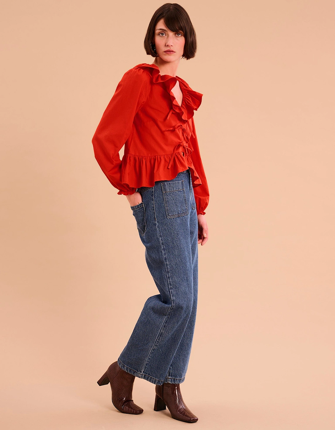 Selena Frill Blouse in Red, 5 of 4