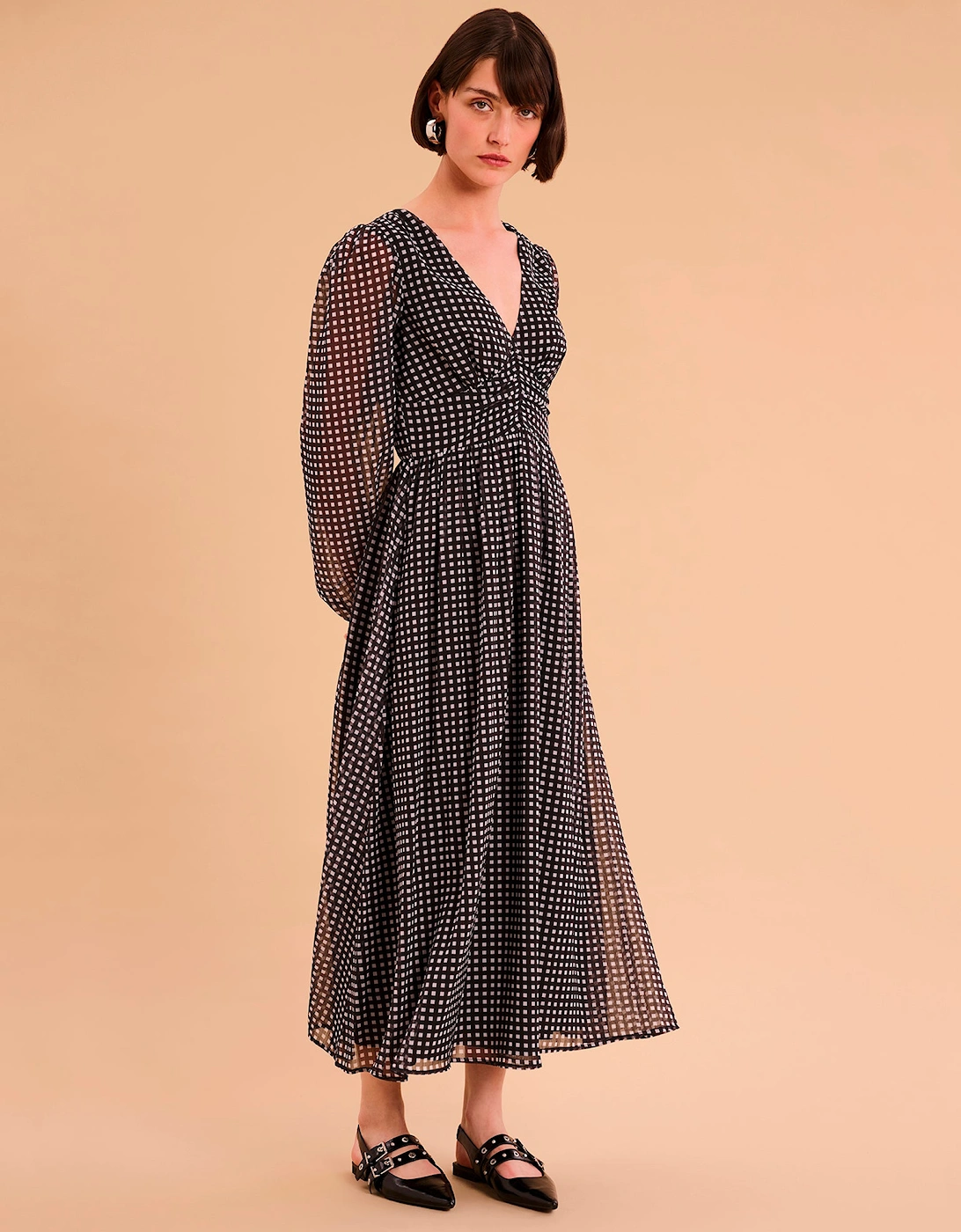 Gabriella Dress in Mono Gingham Print, 5 of 4