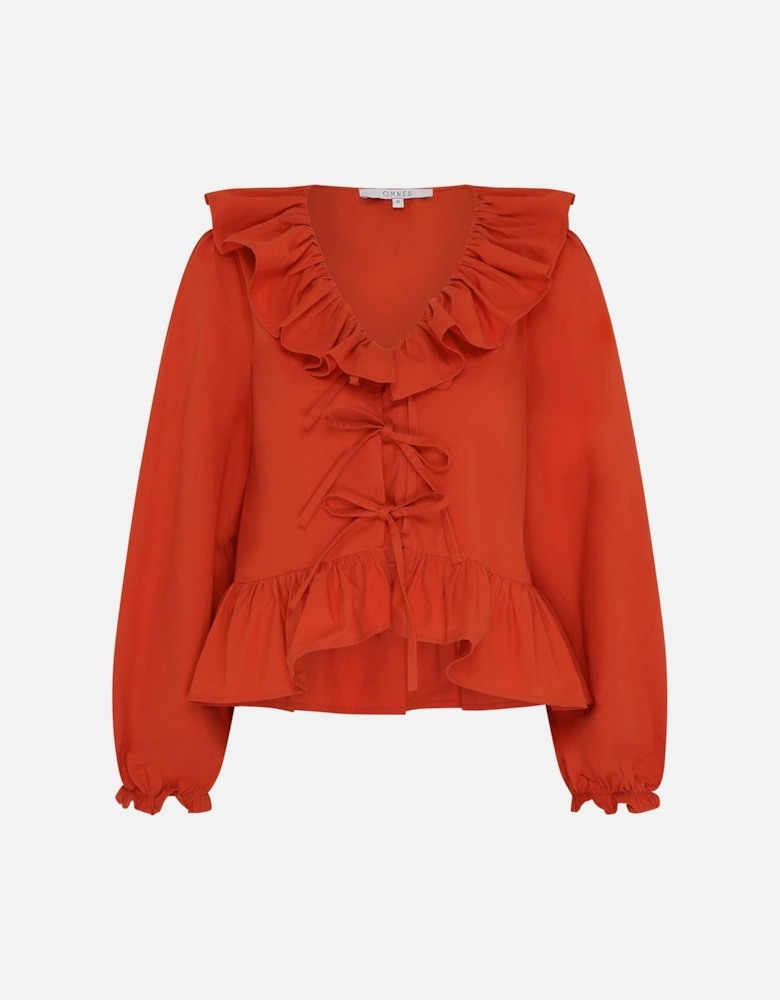 Selena Frill Blouse in Red