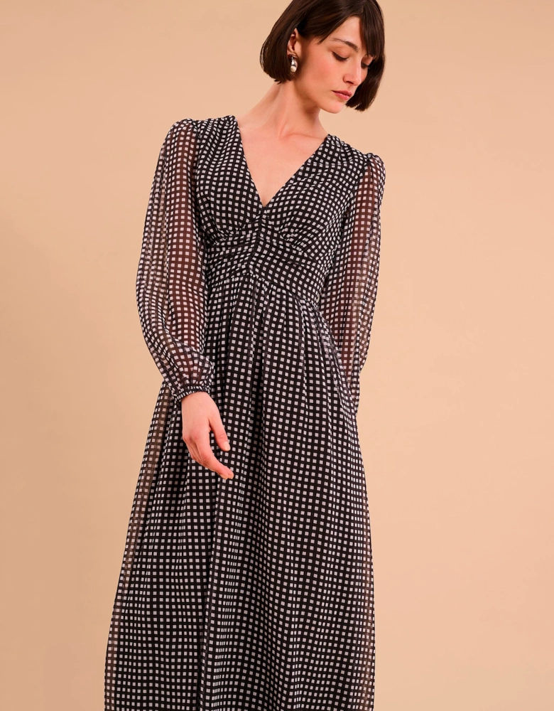 Gabriella Dress in Mono Gingham Print