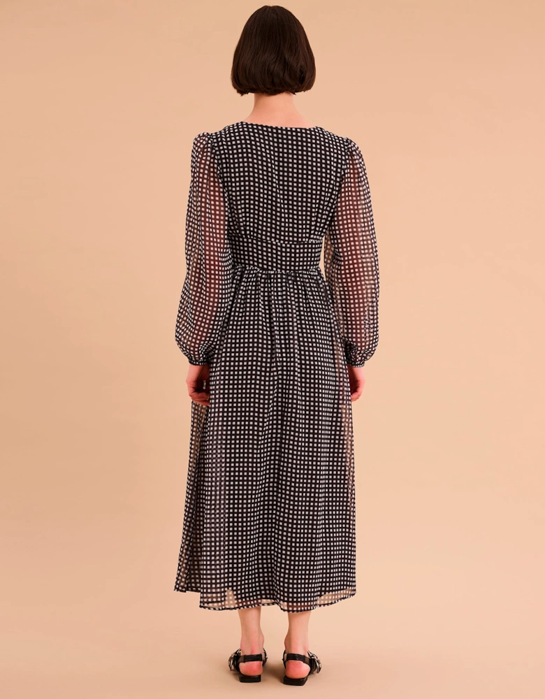 Gabriella Dress in Mono Gingham Print