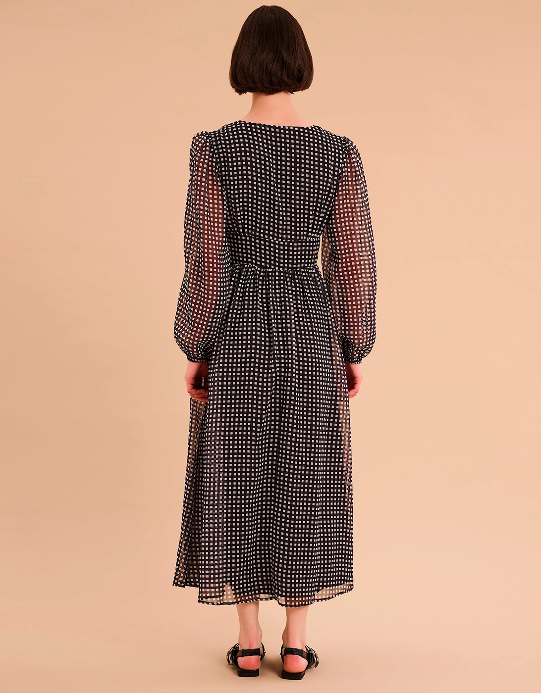 Gabriella Dress in Mono Gingham Print