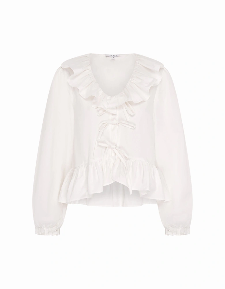 Selena Frill Blouse in White