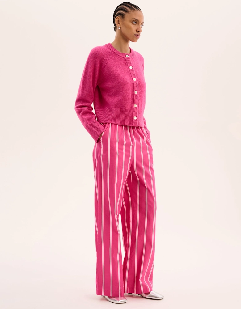 Ramela Elasticated Waist Trouser in Magenta Stripe