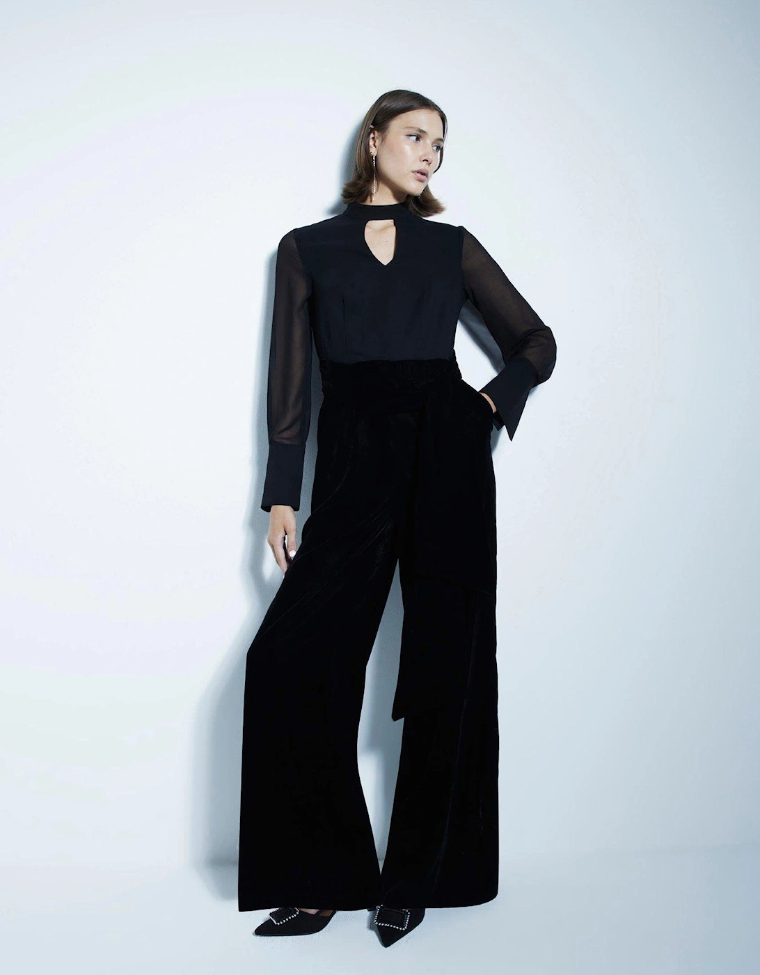 Velvet Chiffon Jumpsuit - Black, 7 of 6