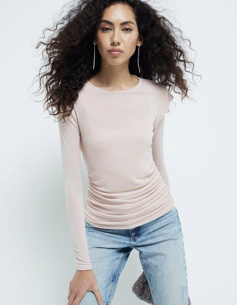 Ruched Lurex Top - Light Pink