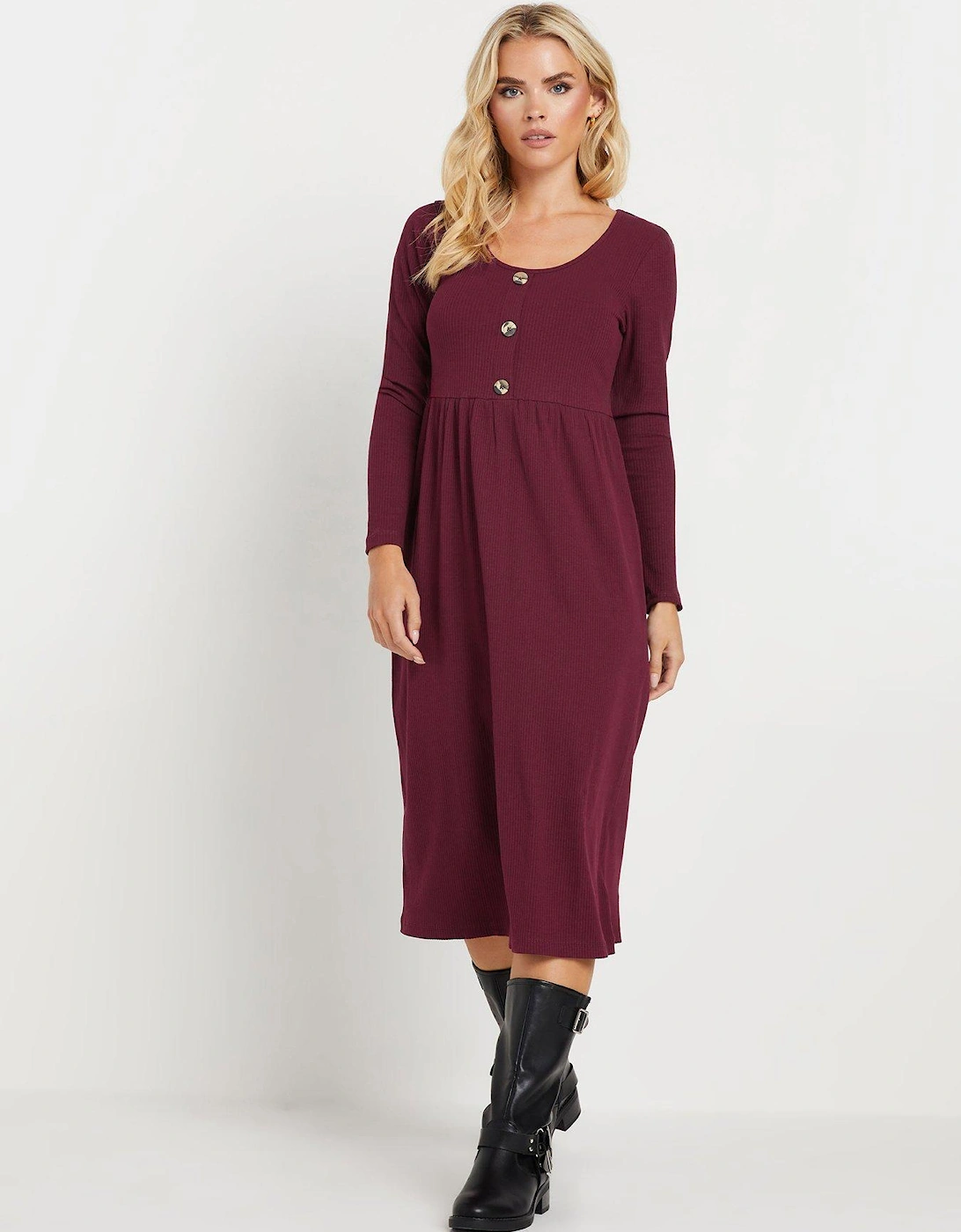 Petite Long Sleeve Rib Button Midi Dress - Purple, 2 of 1