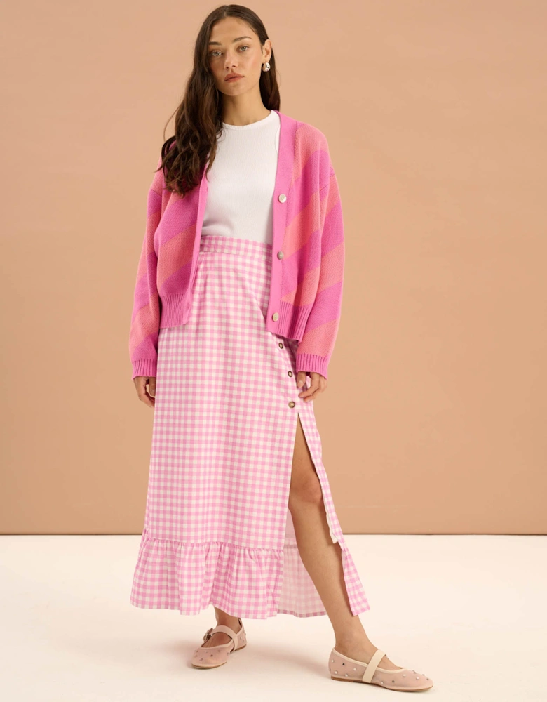 Henni Stripe Detail Cardigan in Pink