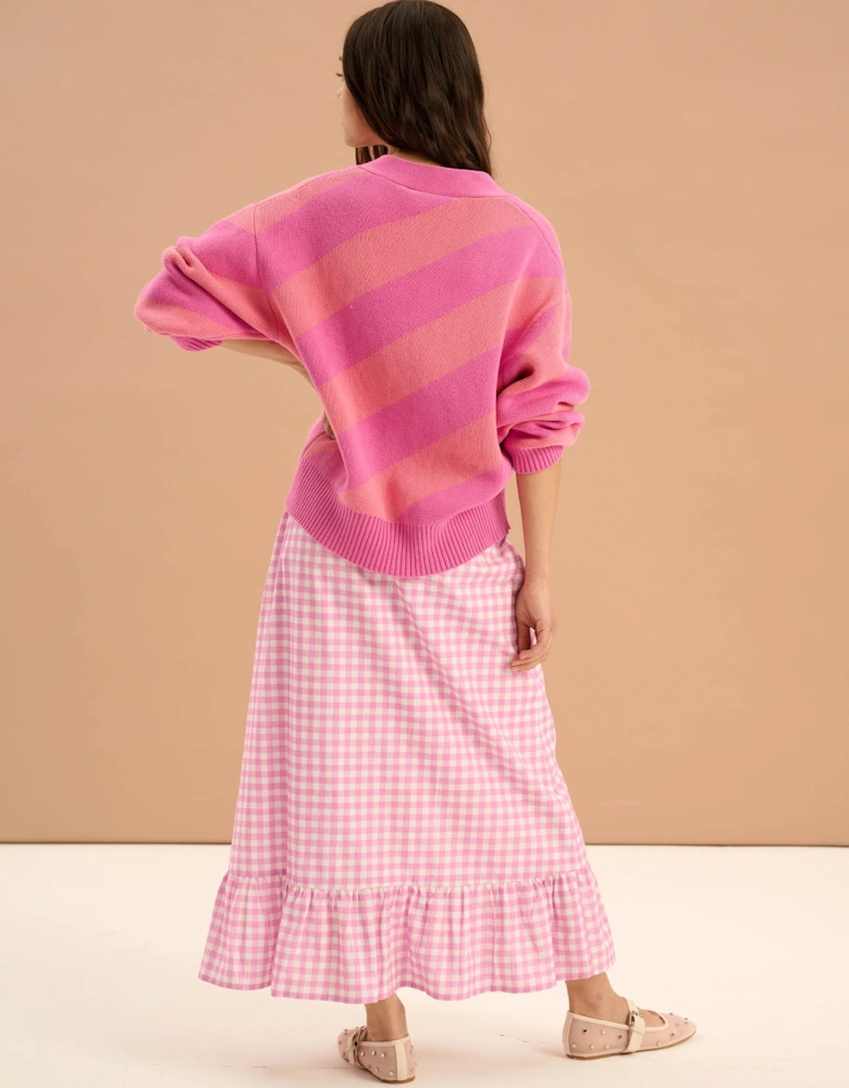 Henni Stripe Detail Cardigan in Pink