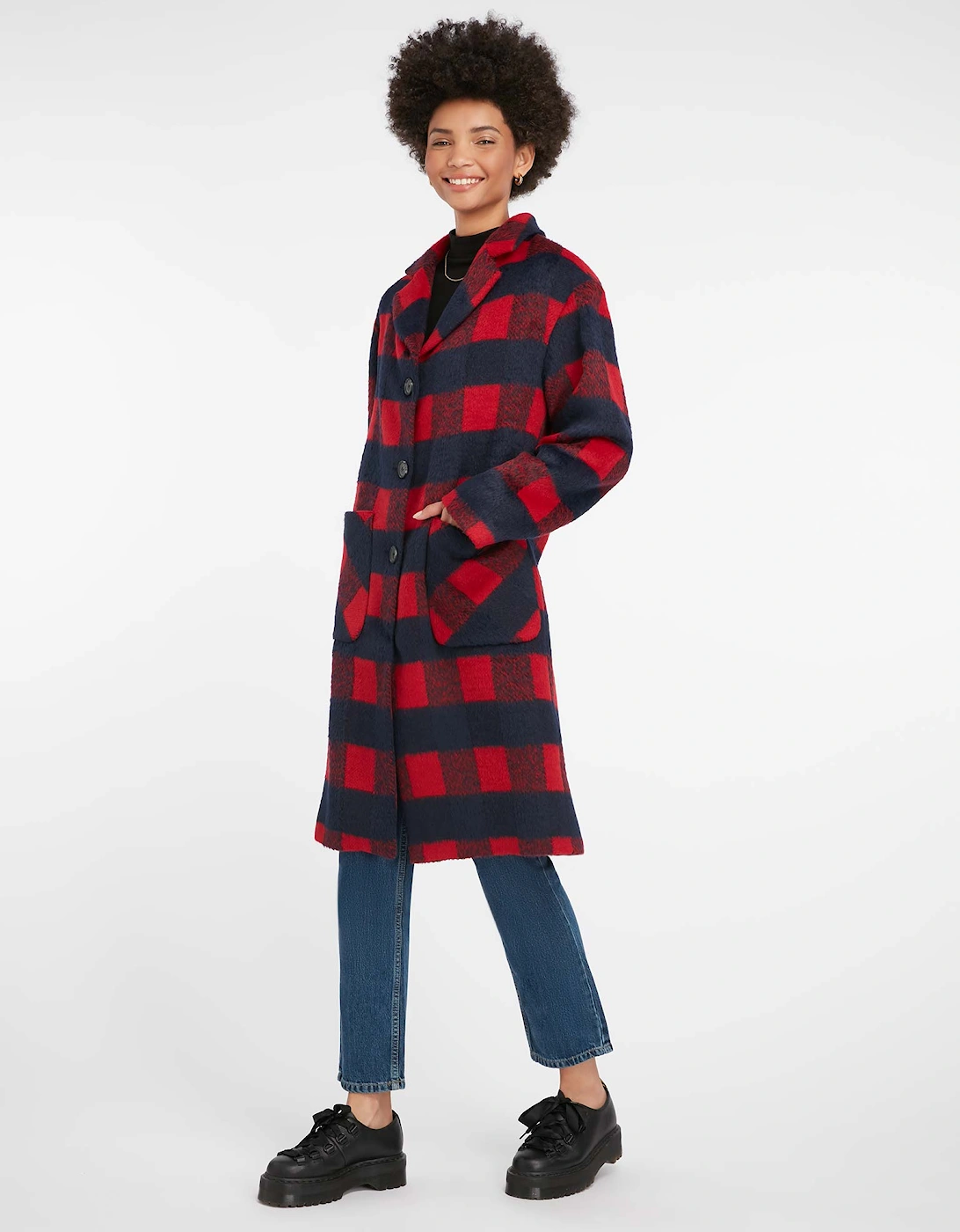 Bea Coat in Red & Navy Check