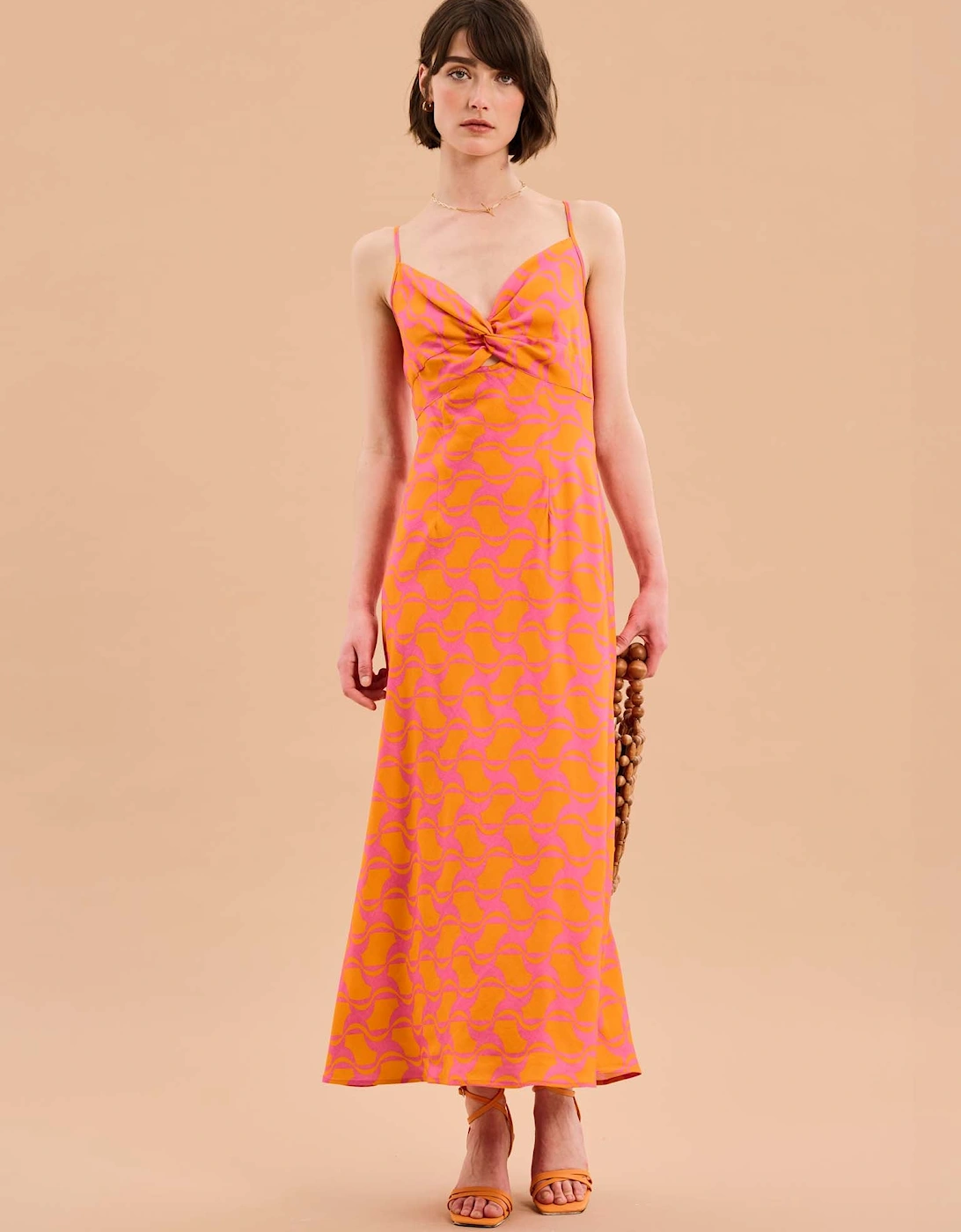 Omnes Women's Blossom Geo Print Strappy Dress - Orange - Size: 16
