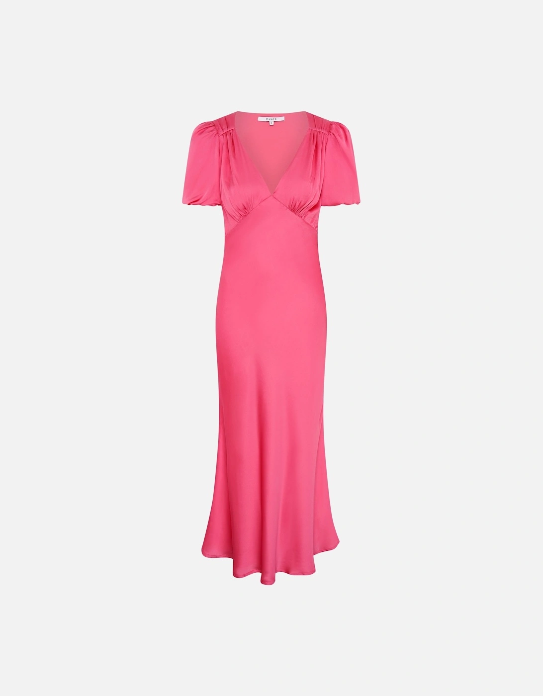 Rosie Ruched Puff Sleeve Dress in Hot Pink