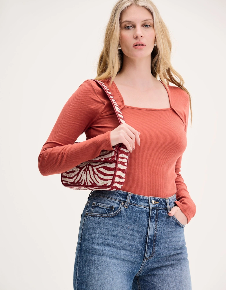 Fearne Square Neck Jersey Top in Brick Orange