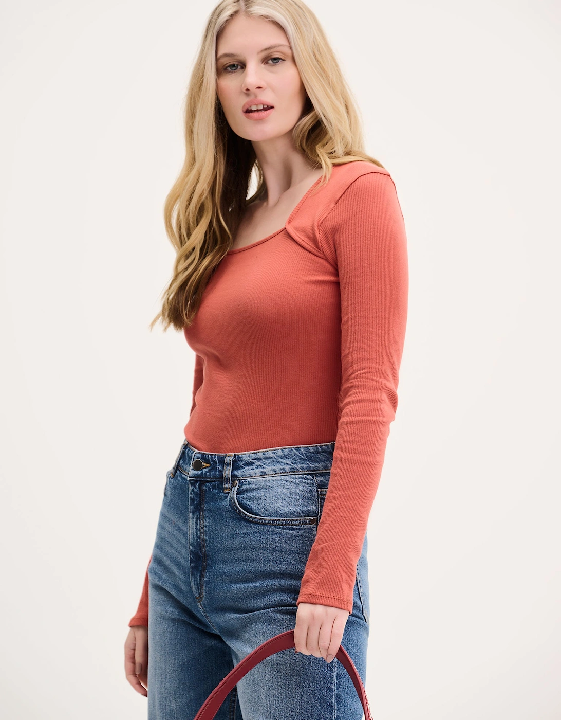 Fearne Square Neck Jersey Top in Brick Orange