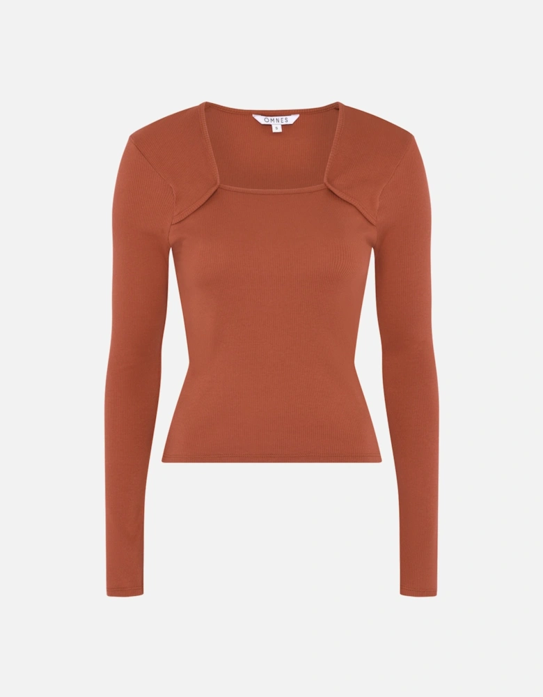 Fearne Square Neck Jersey Top in Brick Orange