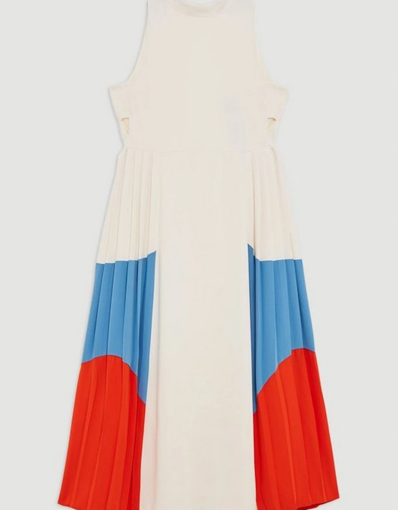 Fluid Tailored Colour Block Pleated Full Skirted Maxi Dress