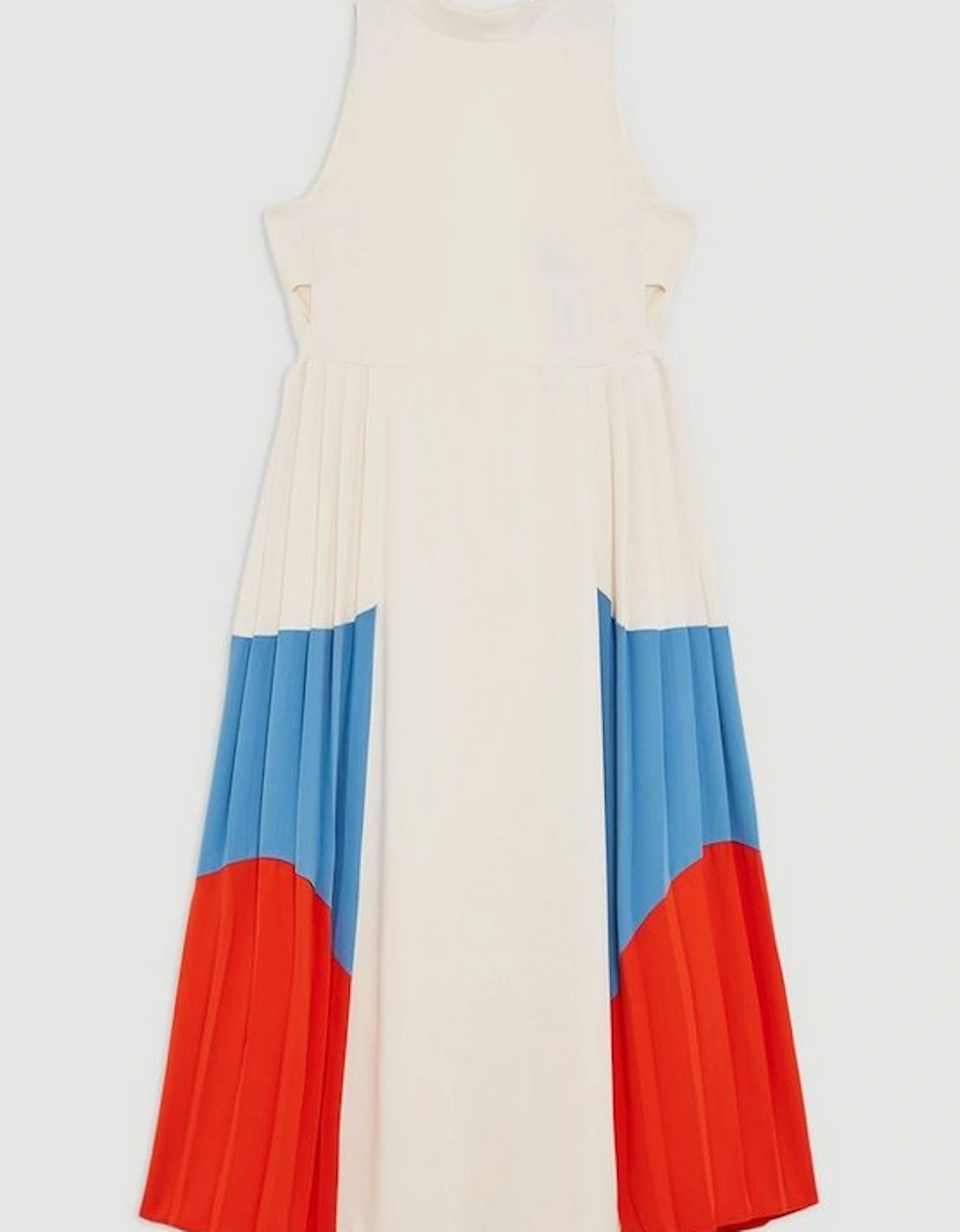 Fluid Tailored Colour Block Pleated Full Skirted Maxi Dress