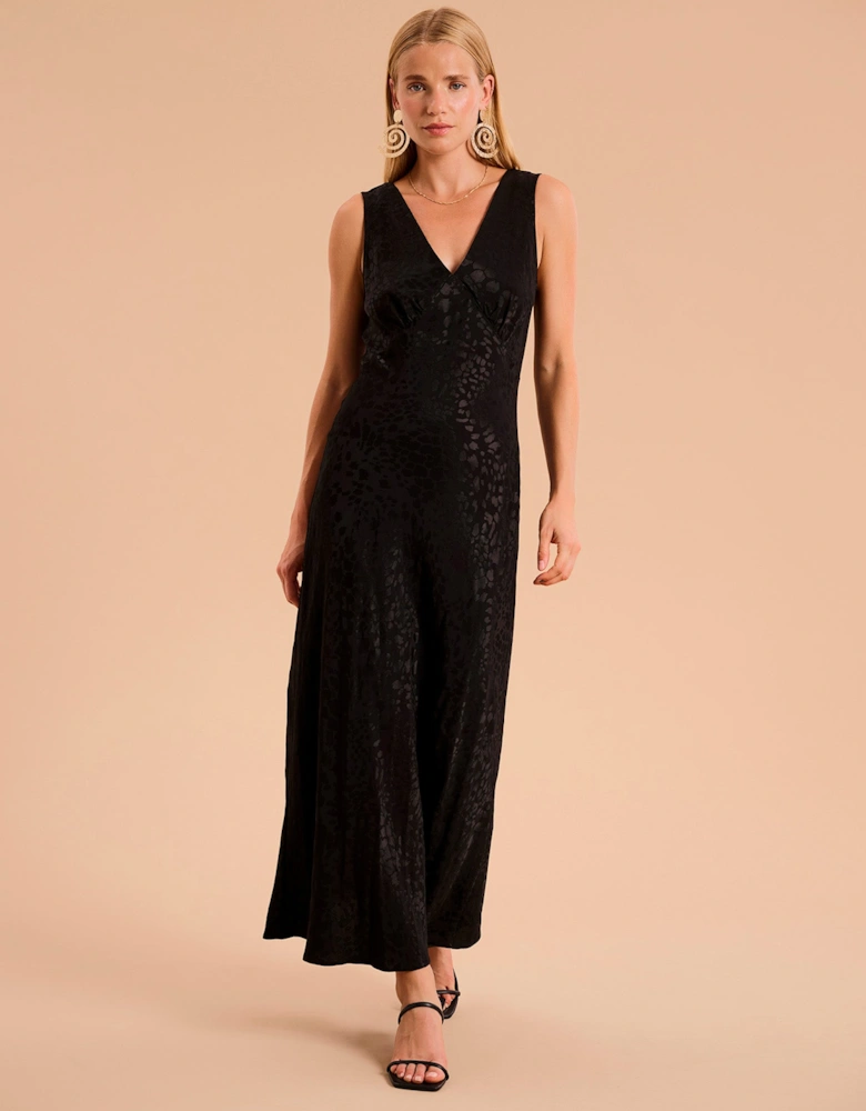 Iris Midi Jacquard Dress in Black