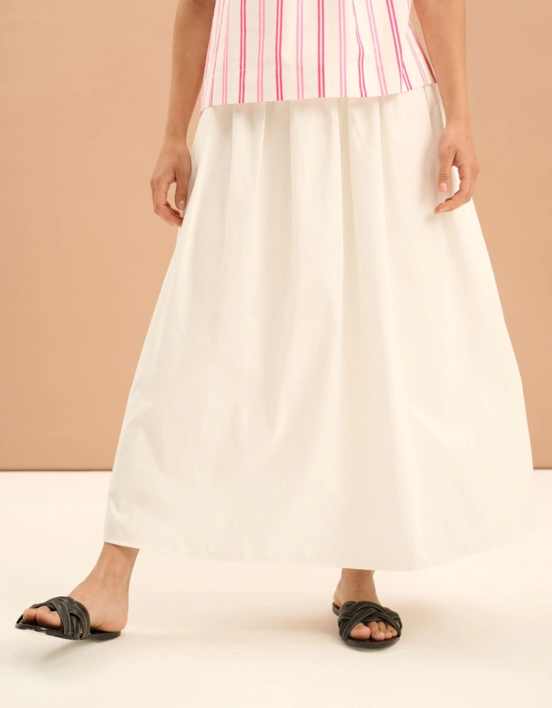 Darcie Drop Waist Full Midi Skirt in White