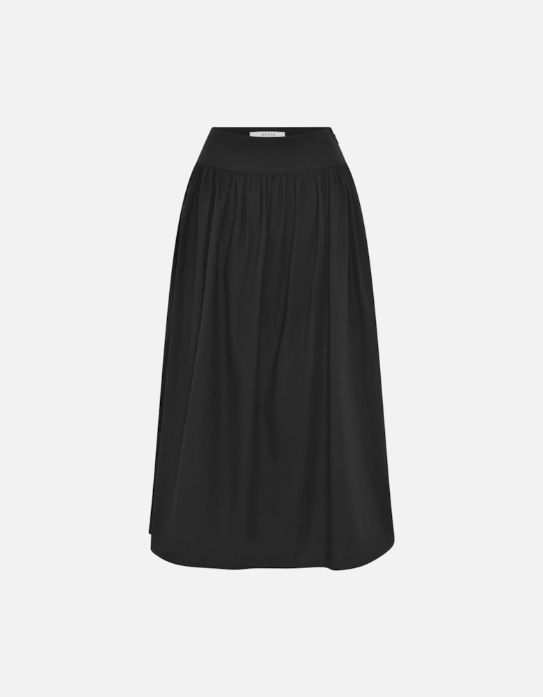 Darcie Drop Waist Full Midi Skirt in Black