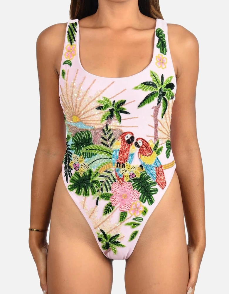 Maya Scoop Back Tropical Swimsuit Pink