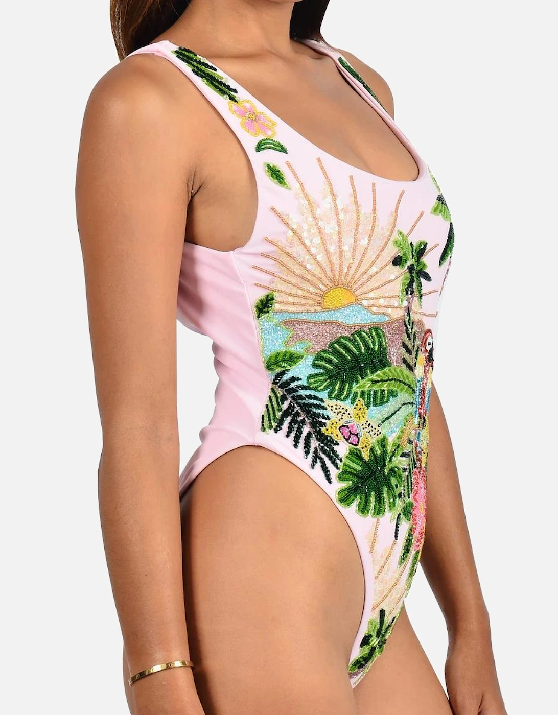 Maya Scoop Back Tropical Swimsuit Pink