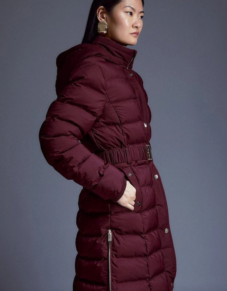 Heat Seal Puffer Belted Faux Fur Hood Jacket