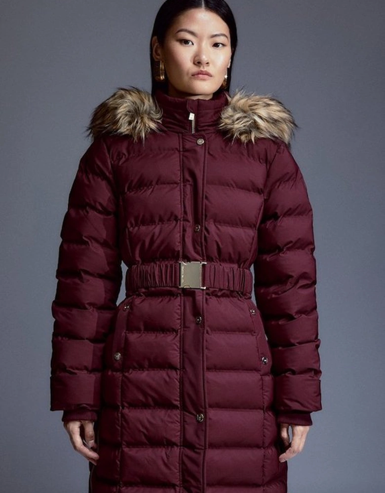 Heat Seal Puffer Belted Faux Fur Hood Jacket