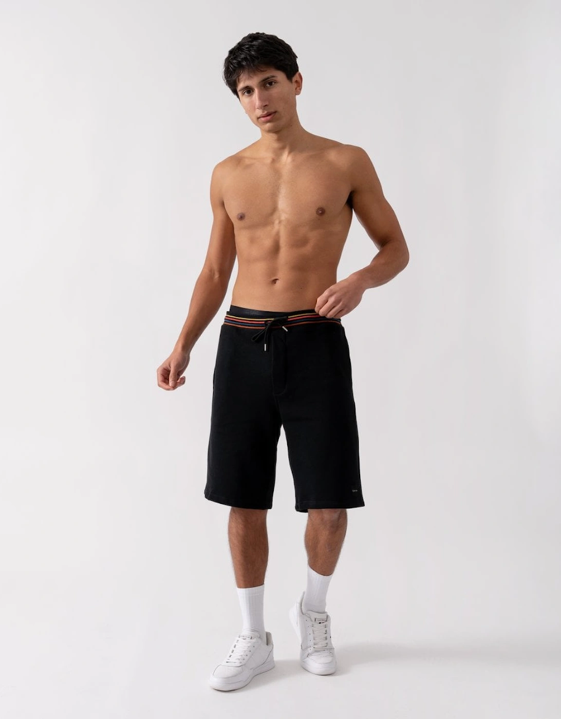 Mens Cotton Jersey Lounge Shorts with Artist Stripe Waistband