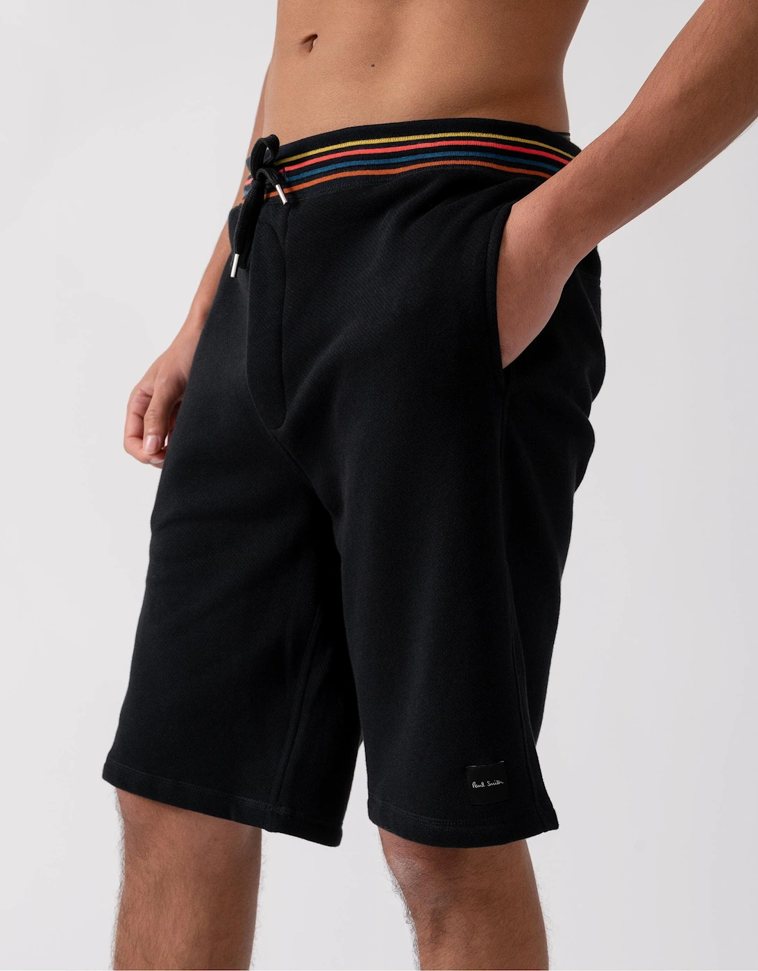 Mens Cotton Jersey Lounge Shorts with Artist Stripe Waistband