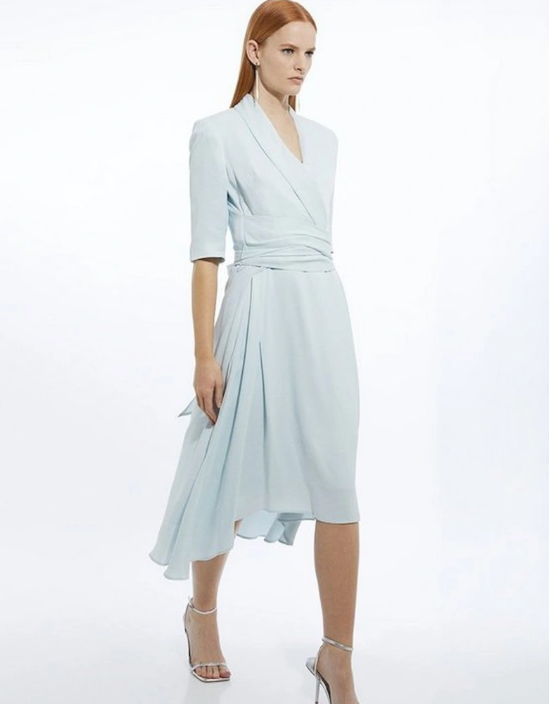 Petite Satin Back Crepe Wrap Tie High Low Maxi Dress