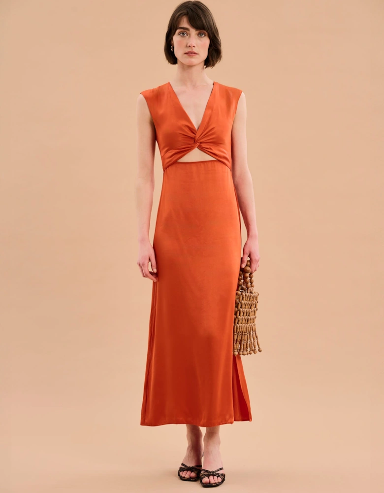 Marin Twist Front Dress in Burnt Orange