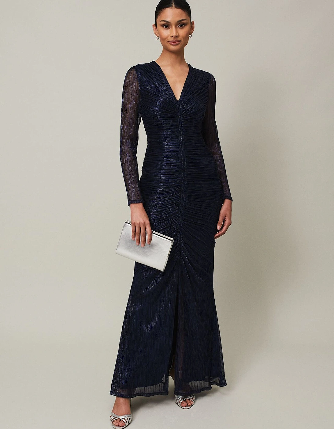Shannia Blue Ruched Plisse Maxi Dress, 9 of 8