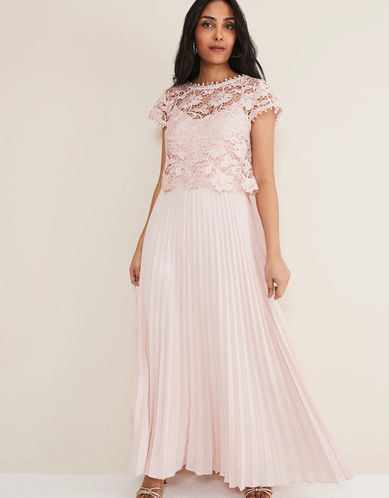 Petite Michelle Lace Pleated Maxi Dress