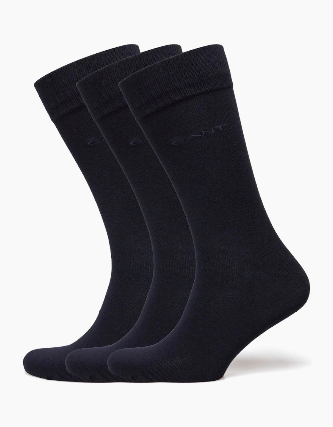 Gant Men's Black/Black 3-Pack Soft Cotton Socks, Navy - Size 7/7.5/8/8.5/9/9.5/10