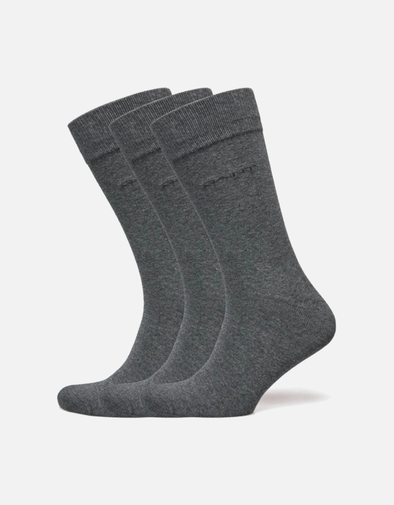 3-Pack Soft Cotton Socks, Charcoal Melange