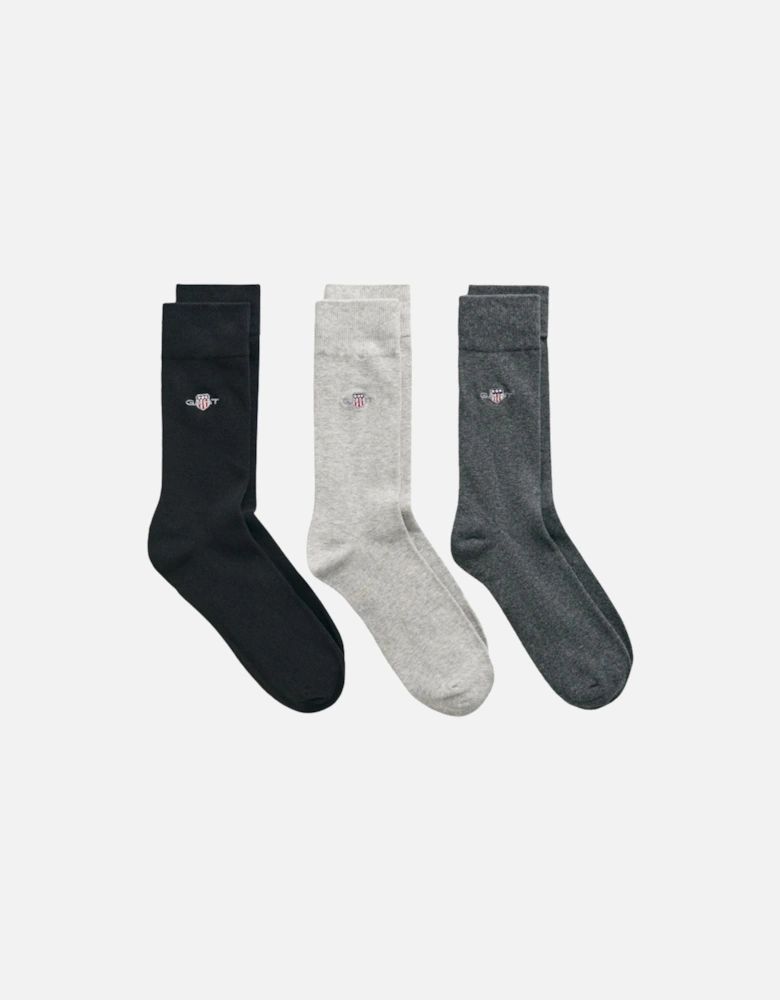 3-Pack Shield Logo Socks, Charcoal Melange