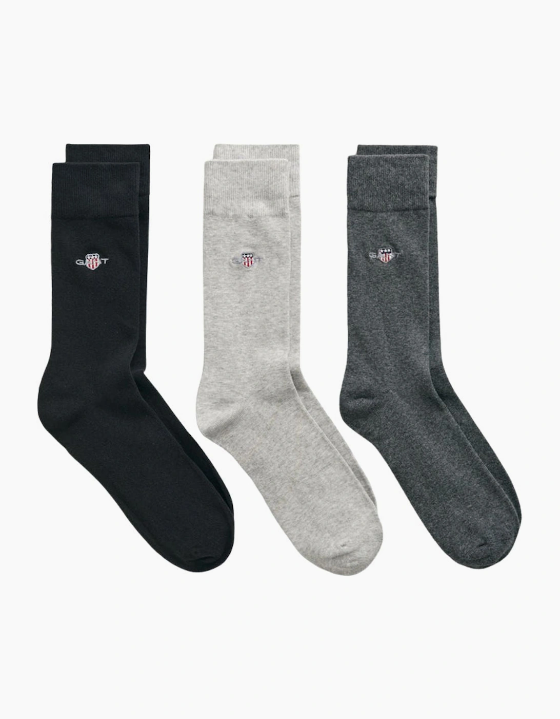 Gant Men's Black 3-Pack Shield Logo Socks, Charcoal Melange - : Eur Size 43-45