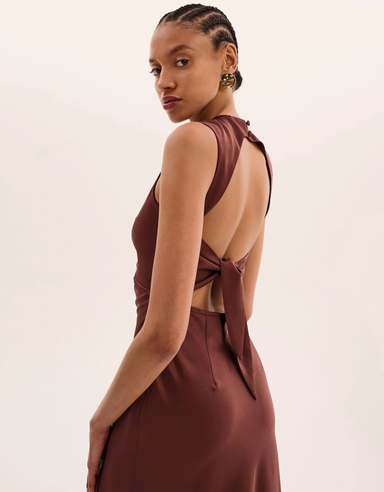 Nova Tie Back Dress in Chocolate