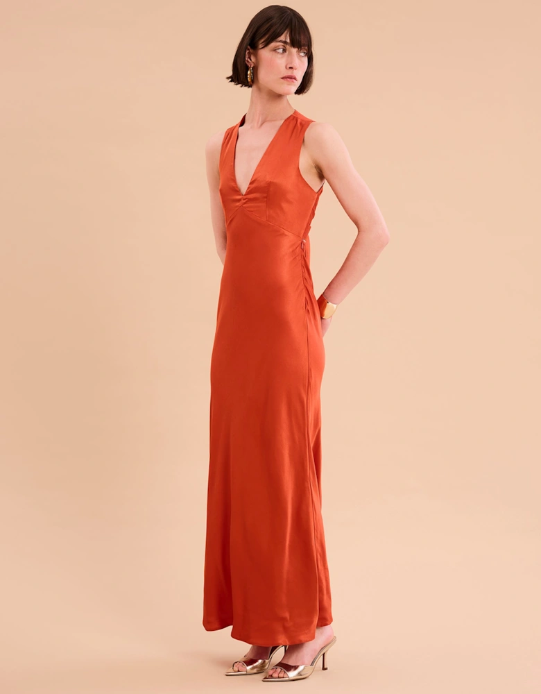 Nova Tie Back Dress in Burnt Orange