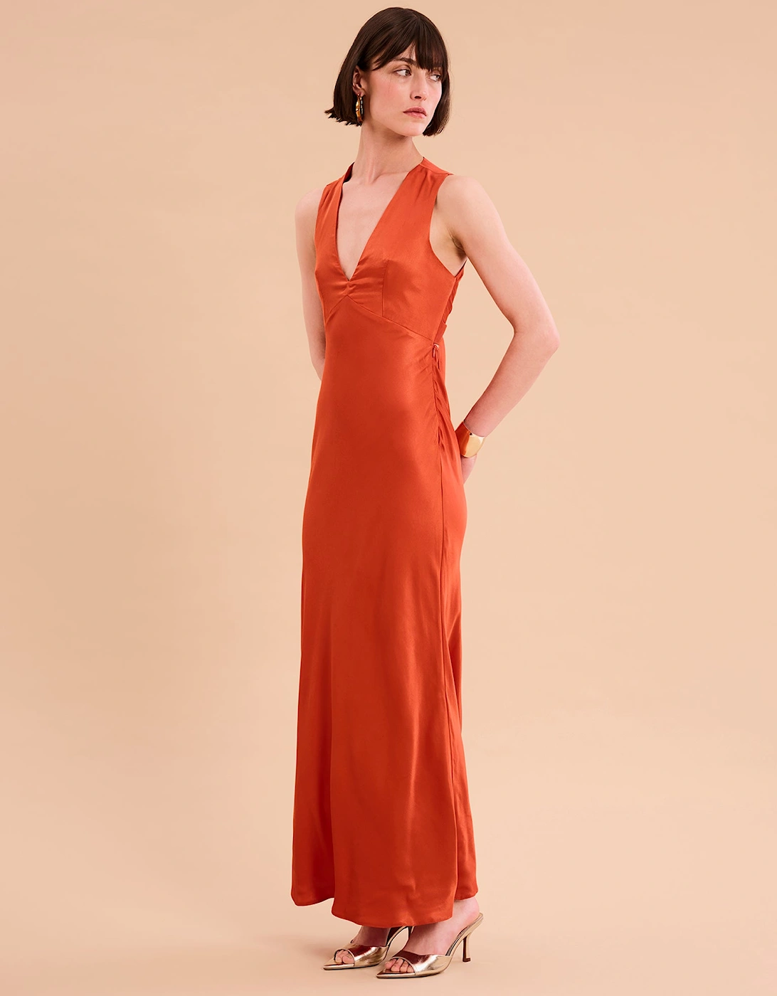 Nova Tie Back Dress in Burnt Orange