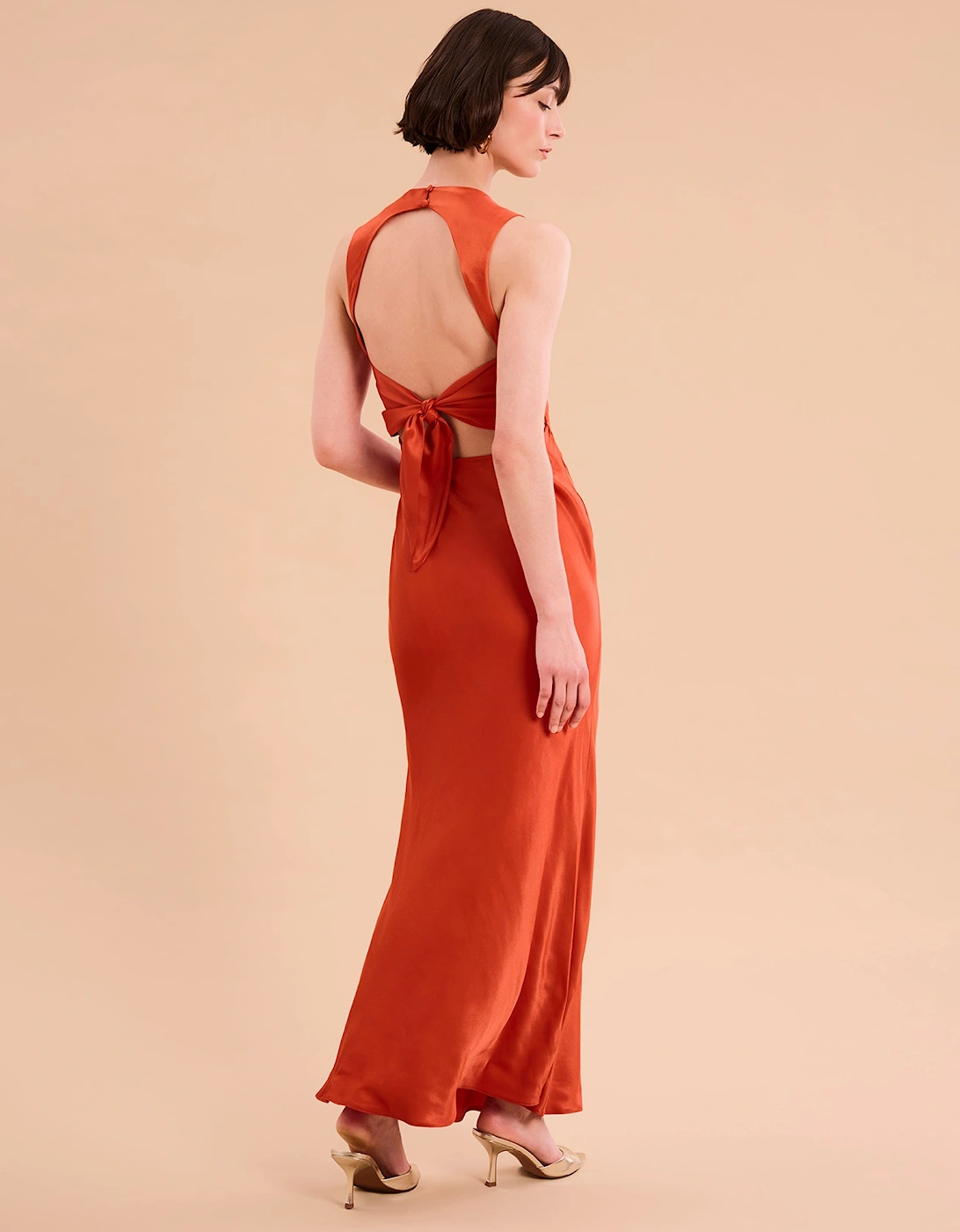 Nova Tie Back Dress in Burnt Orange