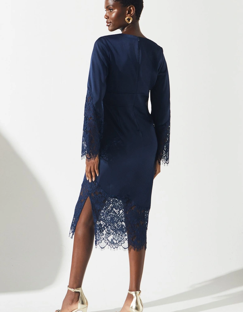 Lace Panelled Satin Wrap Dress